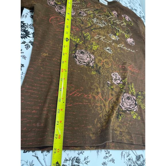 Studio Collection Rhinestones Novelty Parisian 3/4 Blouse Women's M Brown Y2K - Picture 9 of 9